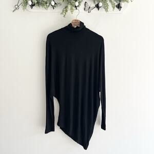 Plein Sud Jeanius Asymmetrical Bat Wing Long Sleeve Shirt Mock Neck Black 42 NN9